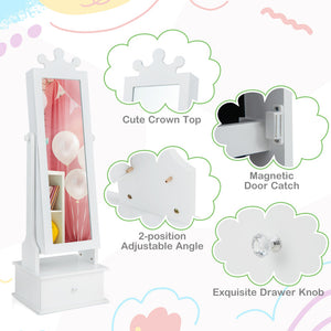 2-in-1 Kids Jewelry Armoire with Full-Length Mirror, Storage Drawers, and Play Space