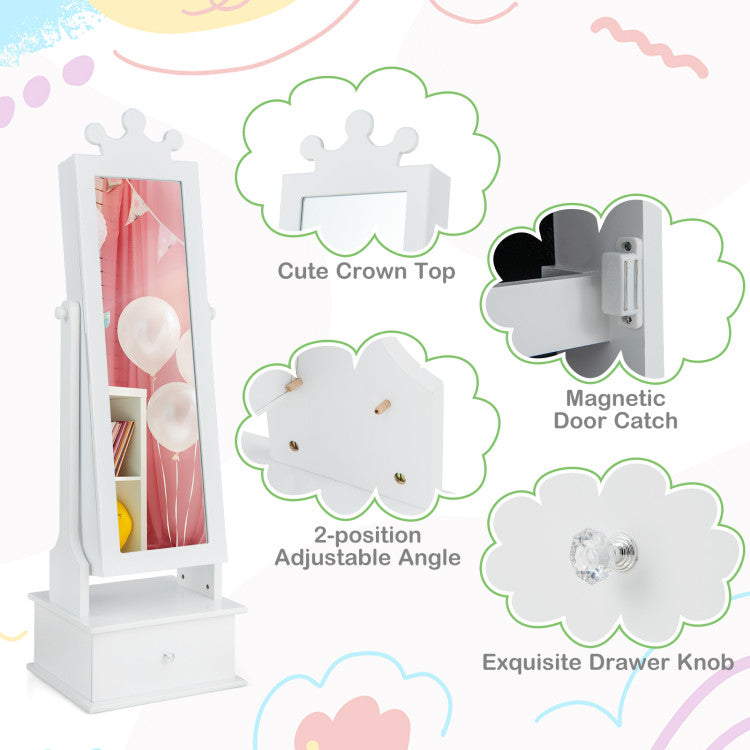 2-in-1 Kids Jewelry Armoire with Full-Length Mirror, Storage Drawers, and Play Space