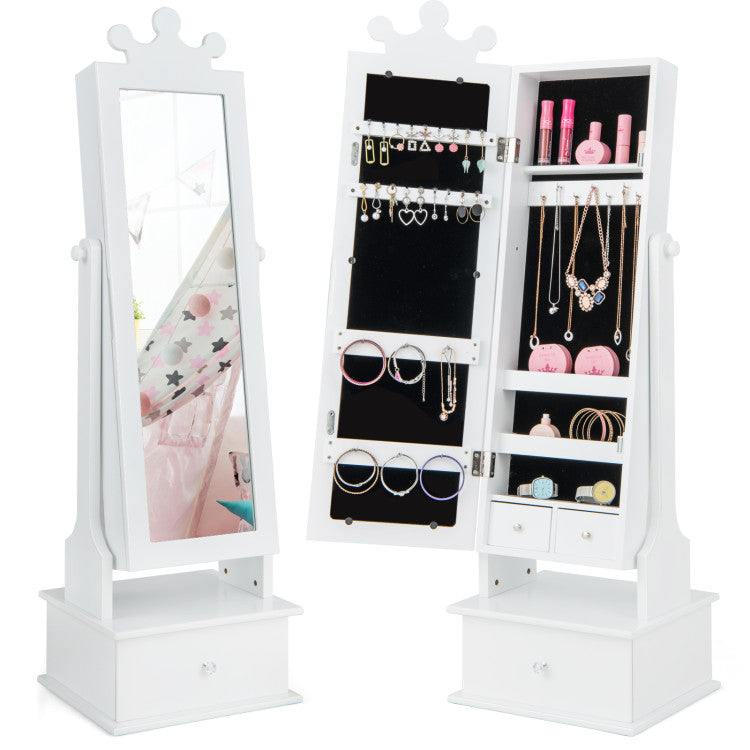 2-in-1 Kids Jewelry Armoire with Full-Length Mirror, Storage Drawers, and Play Space