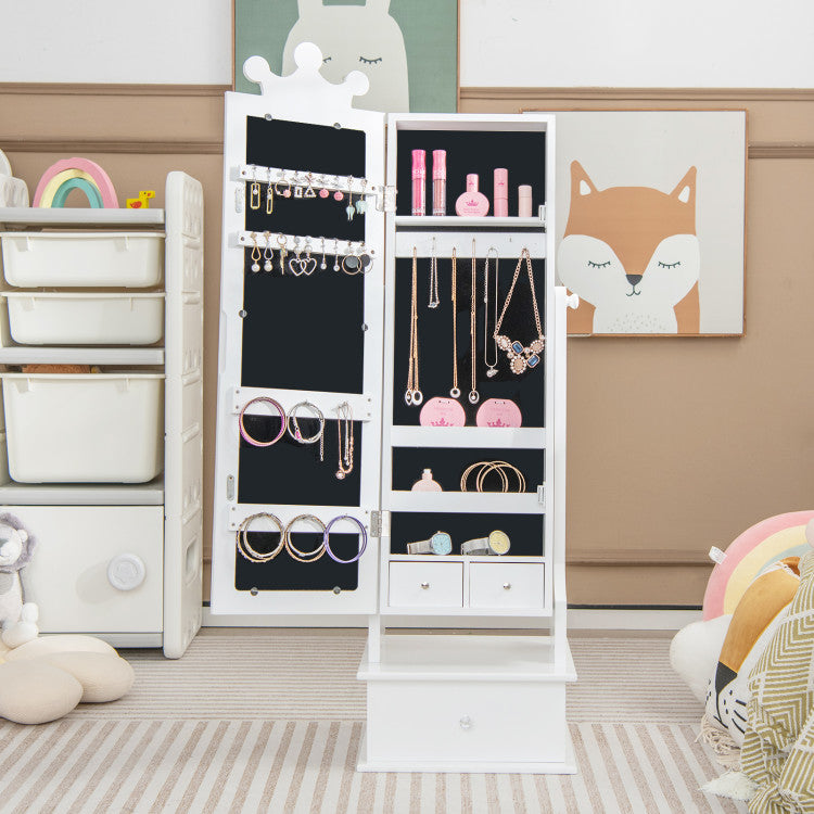 2-in-1 Kids Jewelry Armoire with Full-Length Mirror, Storage Drawers, and Play Space