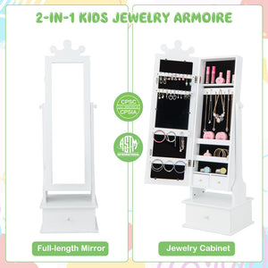 2-in-1 Kids Jewelry Armoire with Full-Length Mirror, Storage Drawers, and Play Space