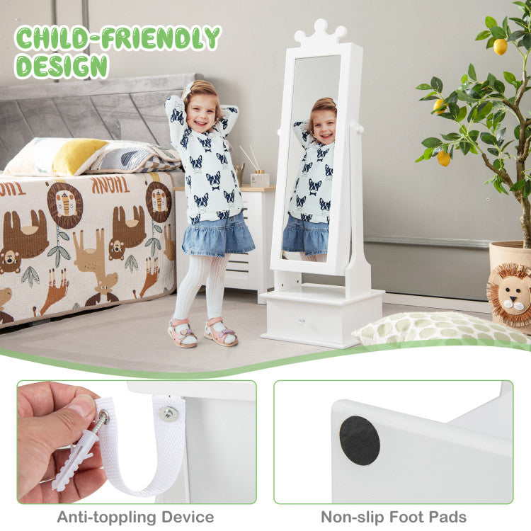 2-in-1 Kids Jewelry Armoire with Full-Length Mirror, Storage Drawers, and Play Space