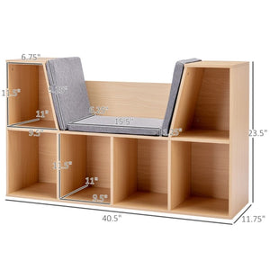 Kids 6-Cubby Bookcase with Cozy Reading Nook – Multi-Purpose Storage Organizer for Bedroom