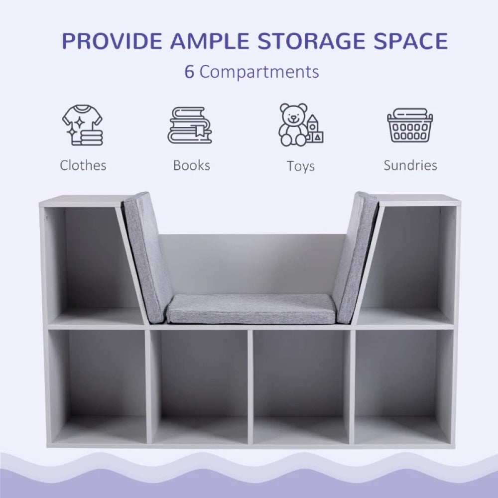 Kids 6-Cubby Bookcase with Cozy Reading Nook – Multi-Purpose Storage Organizer for Bedroom