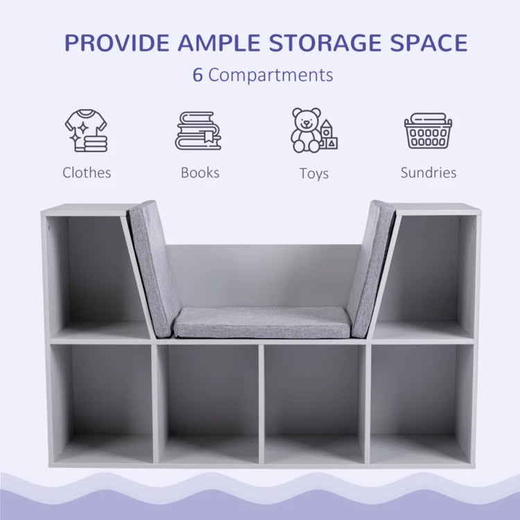 Kids 6-Cubby Bookcase with Cozy Reading Nook – Multi-Purpose Storage Organizer for Bedroom