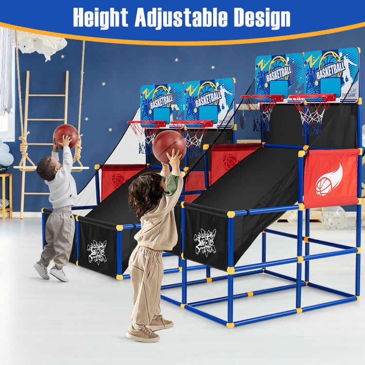 Kids Arcade Basketball Game Set with 4 Balls and Pump – Indoor Basketball Hoop Toy