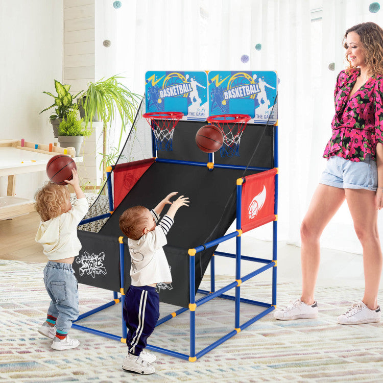 Kids Arcade Basketball Game Set with 4 Balls and Pump – Indoor Basketball Hoop Toy