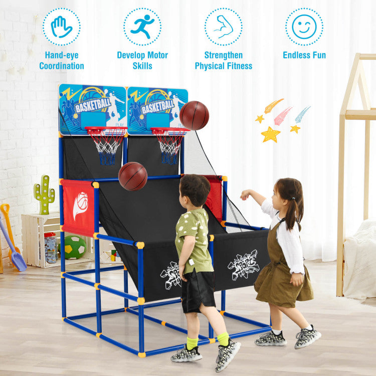 Kids Arcade Basketball Game Set with 4 Balls and Pump – Indoor Basketball Hoop Toy