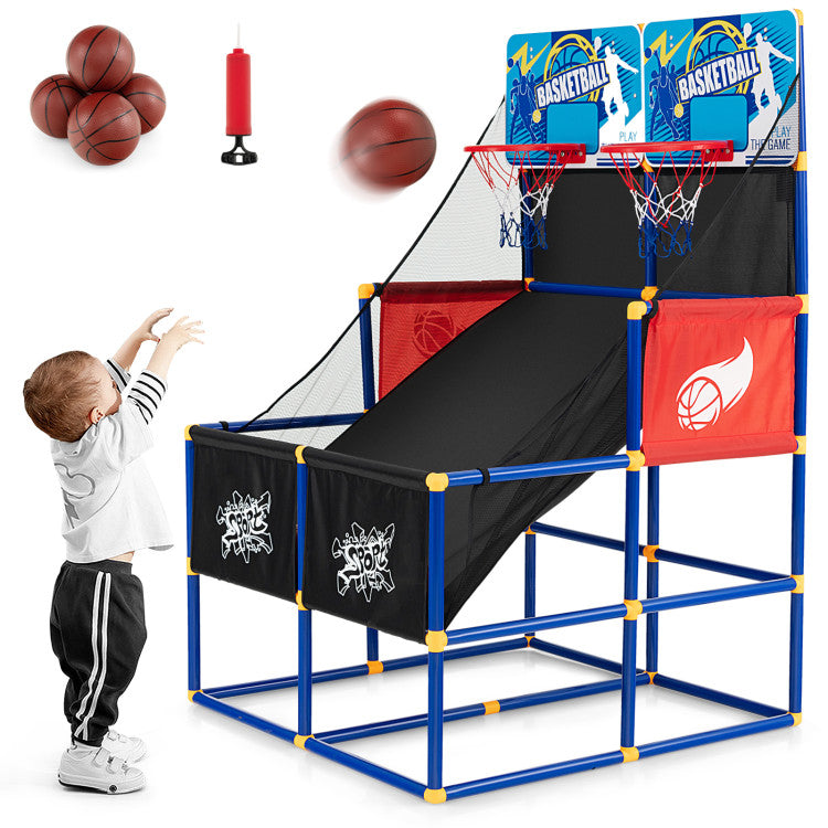 Kids Arcade Basketball Game Set with 4 Balls and Pump – Indoor Basketball Hoop Toy