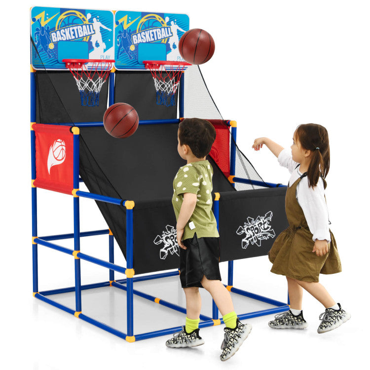 Kids Arcade Basketball Game Set with 4 Balls and Pump – Indoor Basketball Hoop Toy