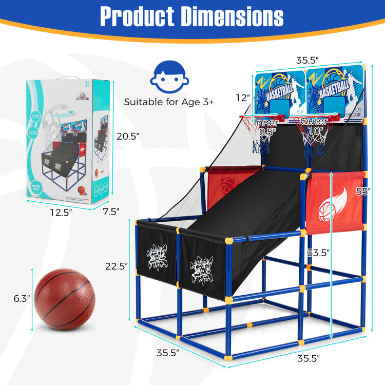 Kids Arcade Basketball Game Set with 4 Balls and Pump – Indoor Basketball Hoop Toy