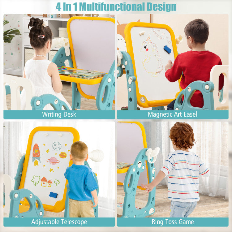 Kids Art Easel with Chair and 3-Level Adjustable Whiteboard for Creative Play