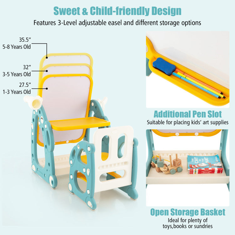 Kids Art Easel with Chair and 3-Level Adjustable Whiteboard for Creative Play