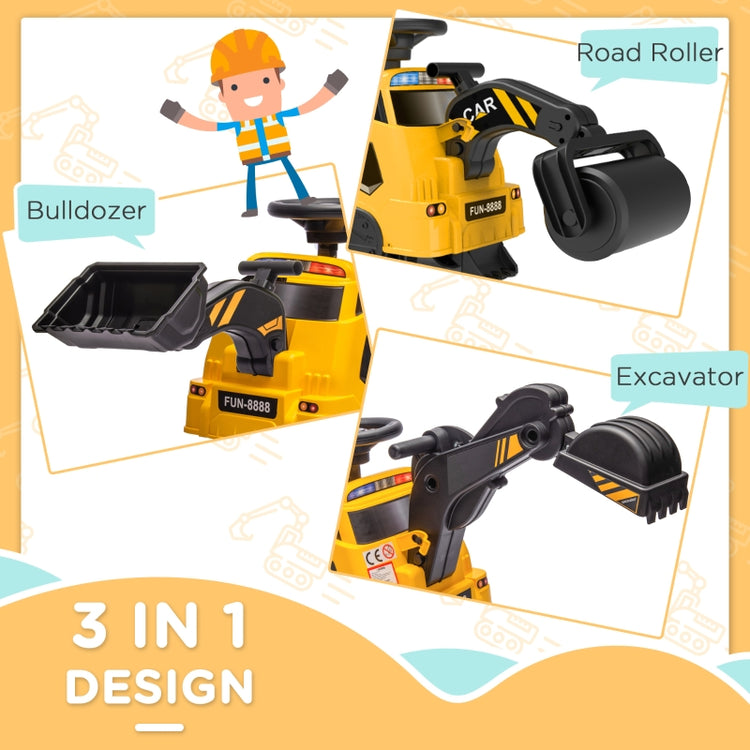 3 in 1 Ride on Tractor, Steam Roller, Excavator and Bulldozer