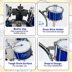 Kids Jazz Drum and Keyboard Set with Stool, Microphone Stand, and Drumsticks