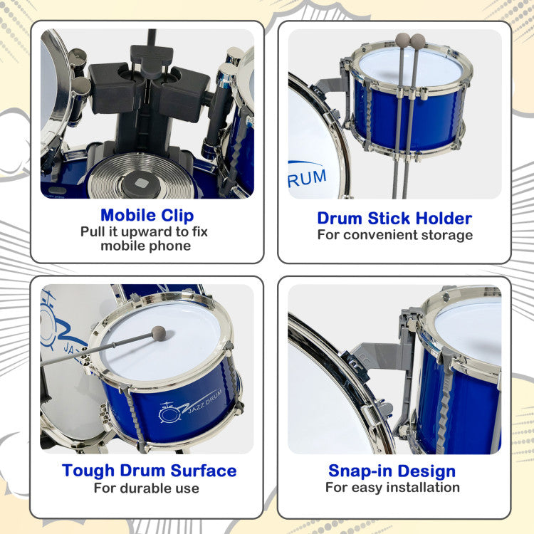 Kids Jazz Drum and Keyboard Set with Stool, Microphone Stand, and Drumsticks