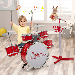 Kids Jazz Drum and Keyboard Set with Stool, Microphone Stand, and Drumsticks