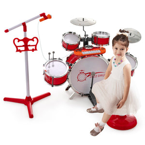 Kids Jazz Drum and Keyboard Set with Stool, Microphone Stand, and Drumsticks