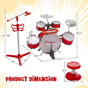 Kids Jazz Drum and Keyboard Set with Stool, Microphone Stand, and Drumsticks