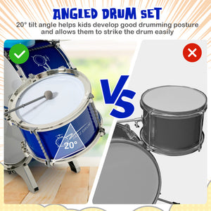 Kids Jazz Drum and Keyboard Set with Stool, Microphone Stand, and Drumsticks