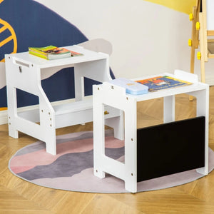 Kids Kitchen Step Stool & Table Set - 2-in-1 Toddler Standing Tower with Chalkboard & Safety Rail