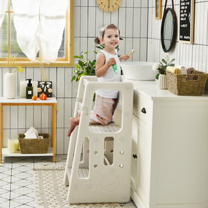 Kids Kitchen Step Stool with Double Safety Rails – Safe & Sturdy Toddler Helper