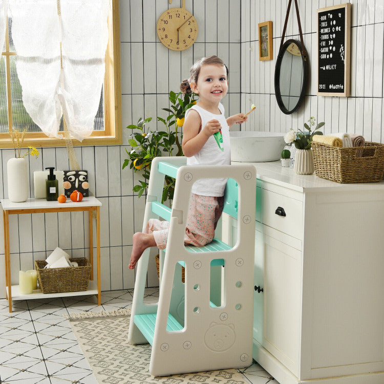 Kids Kitchen Step Stool with Double Safety Rails – Safe & Sturdy Toddler Helper