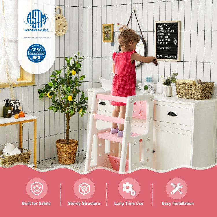 Kids Kitchen Step Stool with Double Safety Rails – Safe & Sturdy Toddler Helper