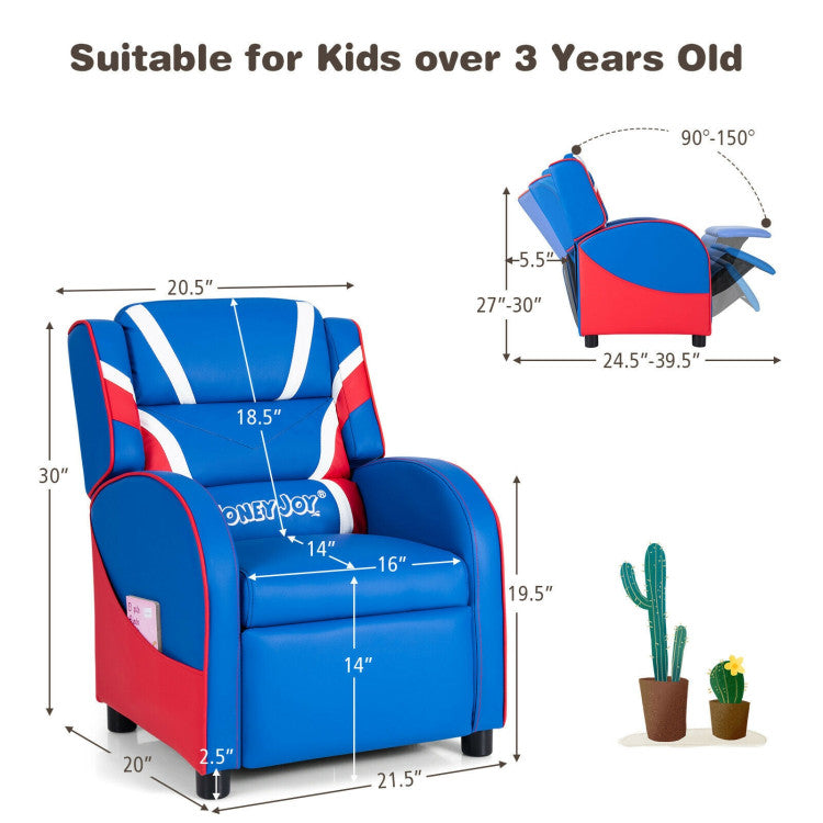 Kids Leather Recliner Chair with Side Pockets – Comfortable and Stylish Seating