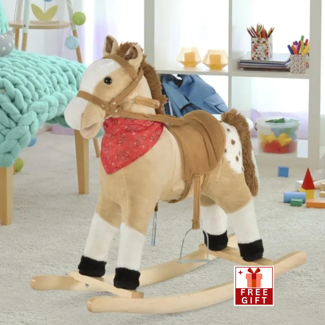 Kids Plush Ride-On Rocking Horse Toy Cowboy Rocker with Fun Realistic Sounds