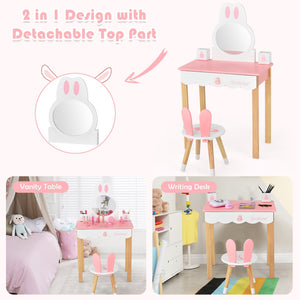 Kids Rabbit Vanity Table Set with Mirror, Chair, and Storage Drawer