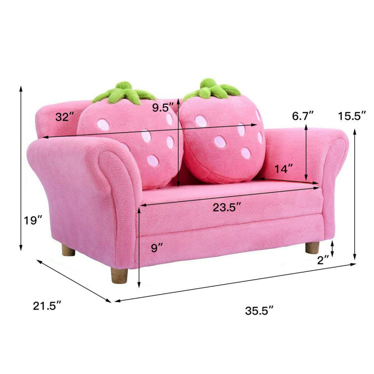 Kids Strawberry Armchair Sofa with 2 Adorable Strawberry Pillows – Cozy Seating