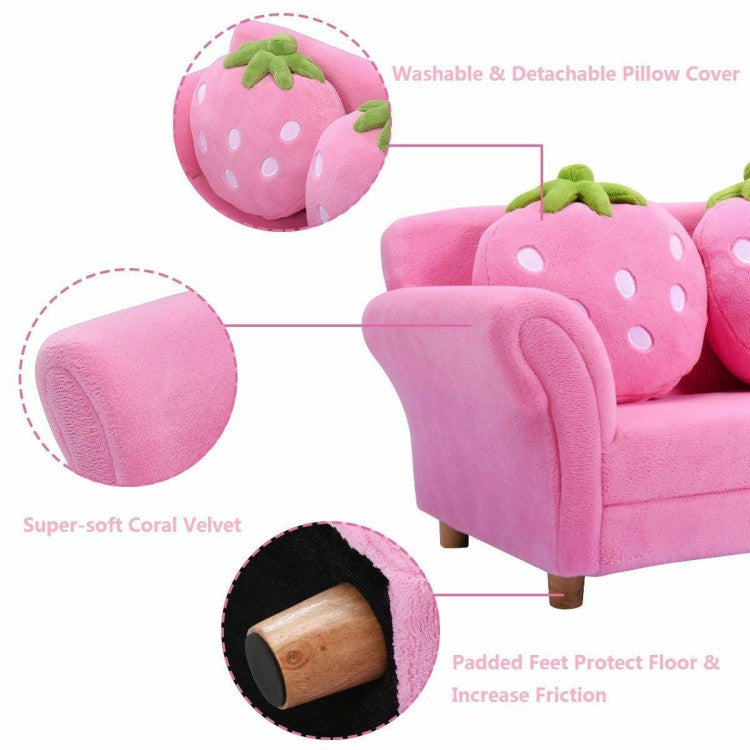 Kids Strawberry Armchair Sofa with 2 Adorable Strawberry Pillows – Cozy Seating