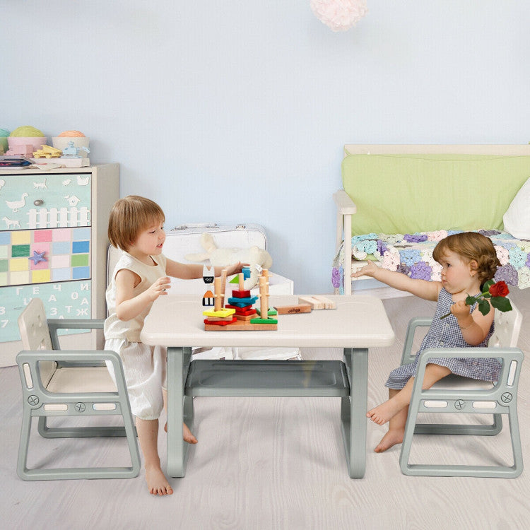 Kids Table and 2 Chairs Set with Storage Shelf for Playroom, Toddler Furniture