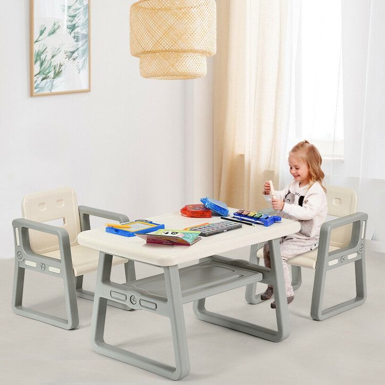 Kids Table and 2 Chairs Set with Storage Shelf for Playroom, Toddler Furniture