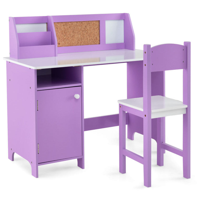 Kids Table and Chair Set with Bookshelf & Cabinet - Study Table for Bedroom