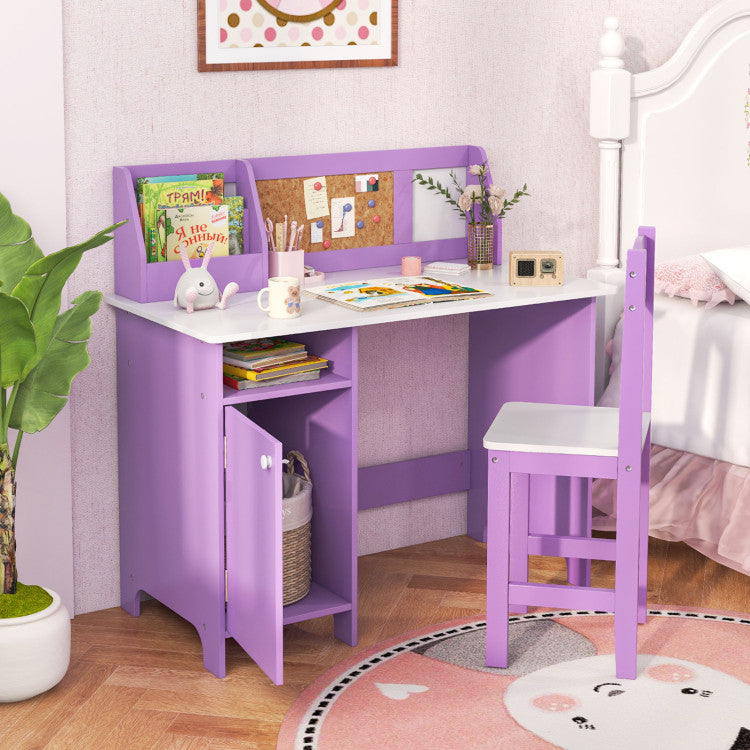 Kids Table and Chair Set with Bookshelf & Cabinet - Study Table for Bedroom