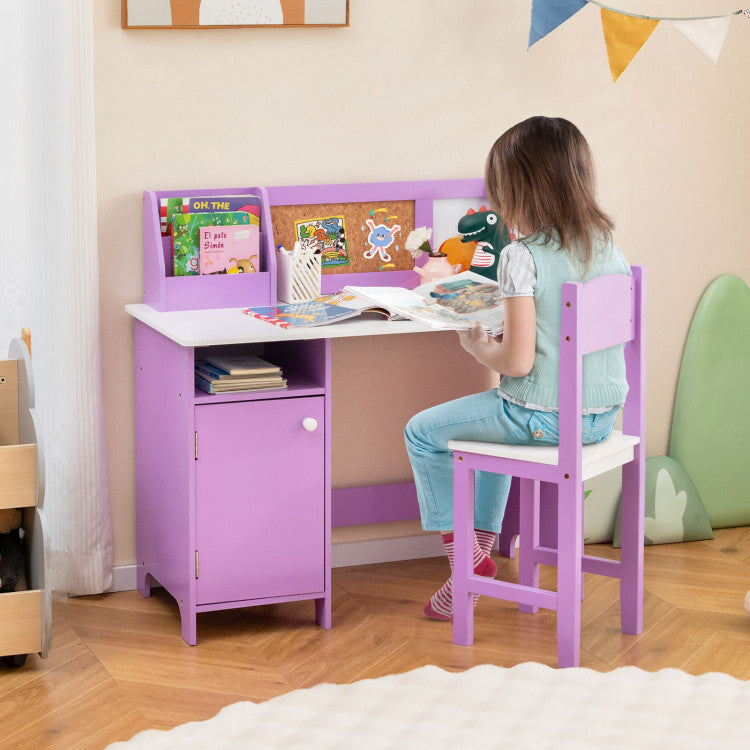 Kids Table and Chair Set with Bookshelf & Cabinet - Study Table for Bedroom