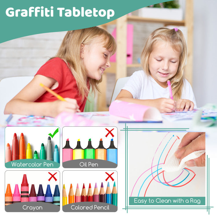 Kids Table and Chairs Set for 4 with Graffiti Desktop – Durable & Fun Furniture