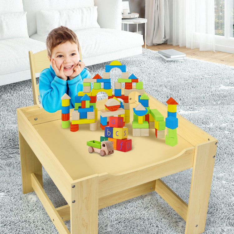 Kids Table and Chairs Set with Storage, Blackboard and Whiteboard for Drawing and Play