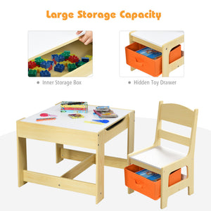 Kids Table and Chairs Set with Storage, Blackboard and Whiteboard for Drawing and Play