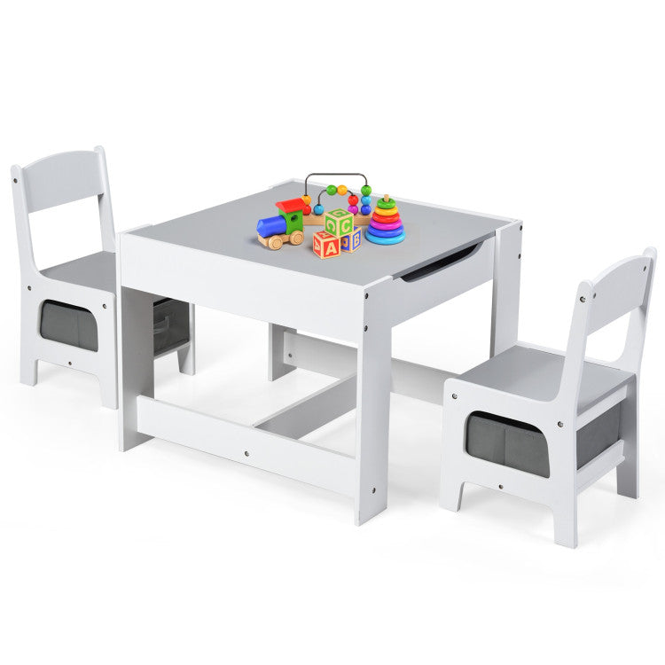 Kids Table and Chairs Set with Storage, Blackboard and Whiteboard for Drawing and Play