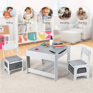 Kids Table and Chairs Set with Storage, Blackboard and Whiteboard for Drawing and Play