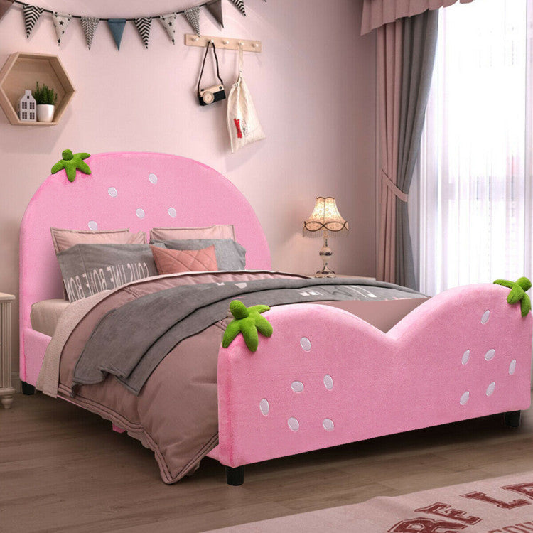 Kids Toddler Upholstered Bed with Berry Pattern - Stylish Children's Bed Frame