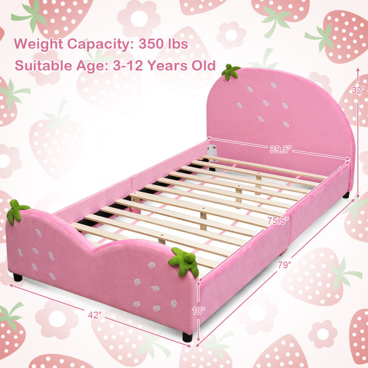 Kids Toddler Upholstered Bed with Berry Pattern - Stylish Children's Bed Frame