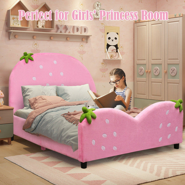 Kids Toddler Upholstered Bed with Berry Pattern - Stylish Children's Bed Frame