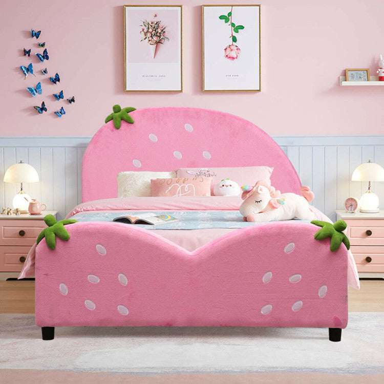 Kids Toddler Upholstered Bed with Berry Pattern - Stylish Children's Bed Frame