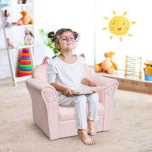 Kids Upholstered Cat Armrest Couch Sofa with Durable Linen Fabric for Playroom or Bedroom