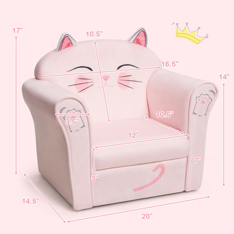 Kids Upholstered Cat Armrest Couch Sofa with Durable Linen Fabric for Playroom or Bedroom