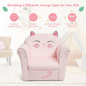 Kids Upholstered Cat Armrest Couch Sofa with Durable Linen Fabric for Playroom or Bedroom